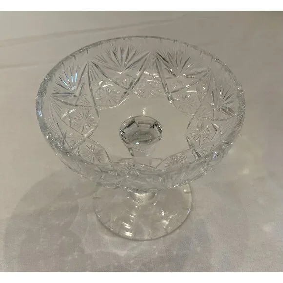 American Brilliant Cut Lead Crystal Compote EAP Pedestal Dish Footed Candy Bowl